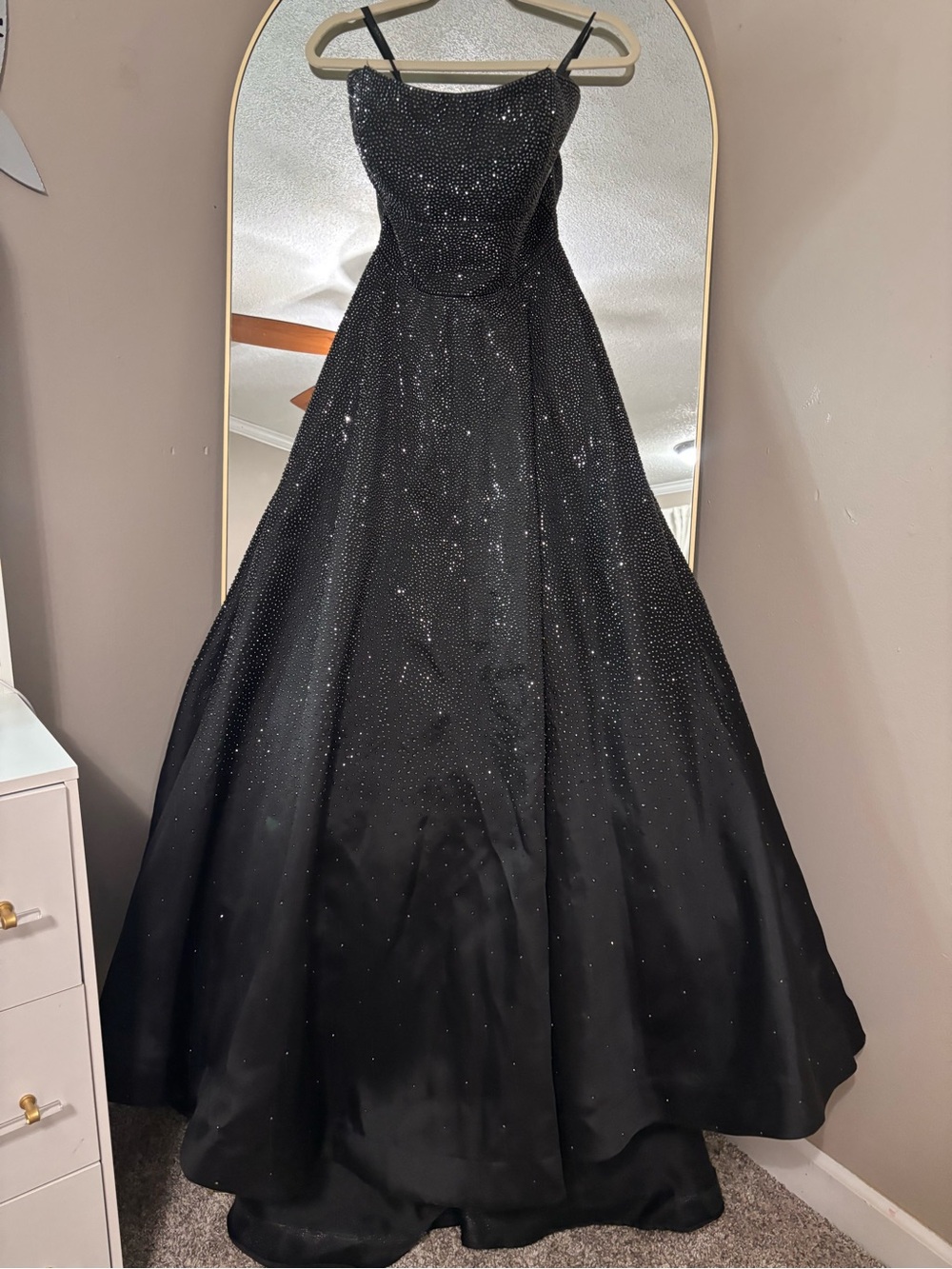 Sherri Hill Black Sparkle Ball Gown with Slim Straps
